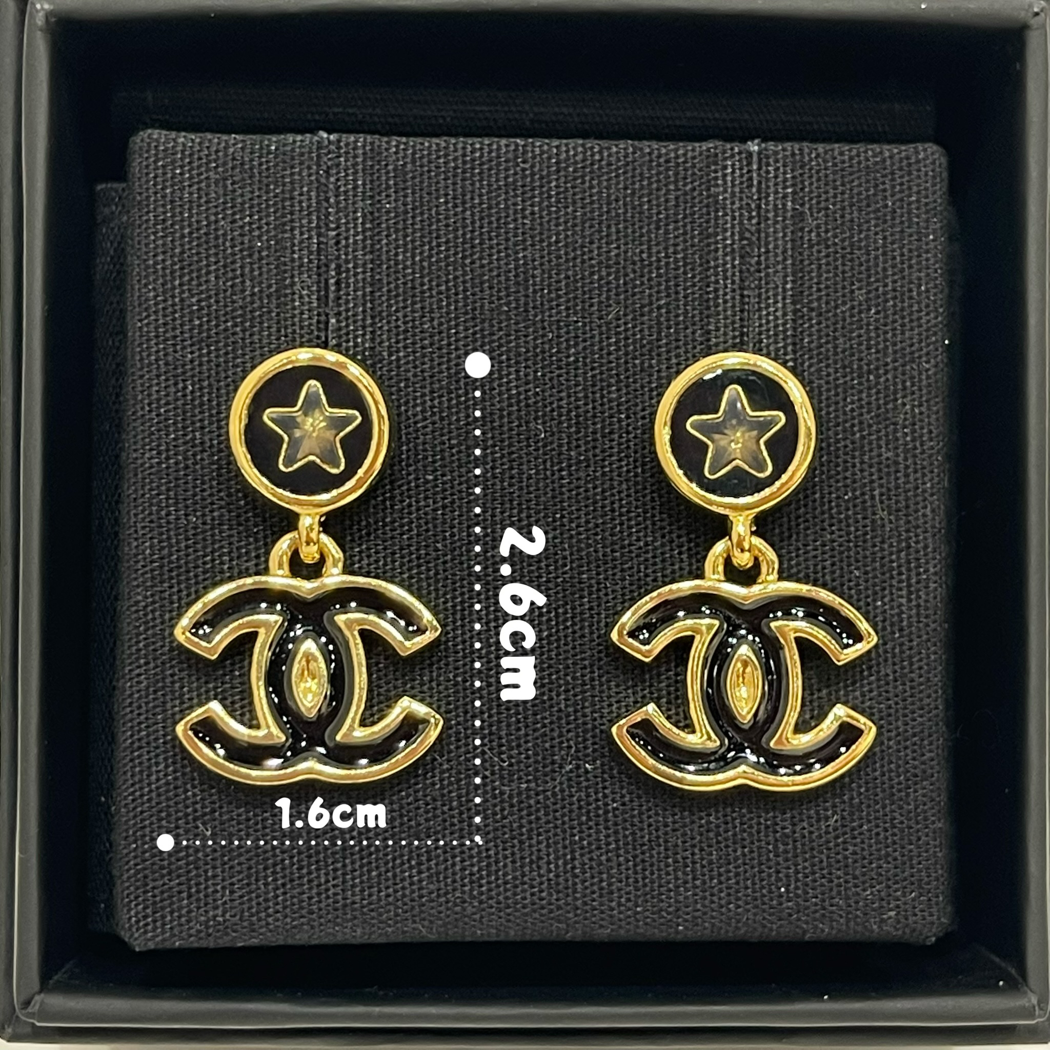 未使用 Chanel/香奈儿 25K黑金双C吊坠星星耳钉 耳环