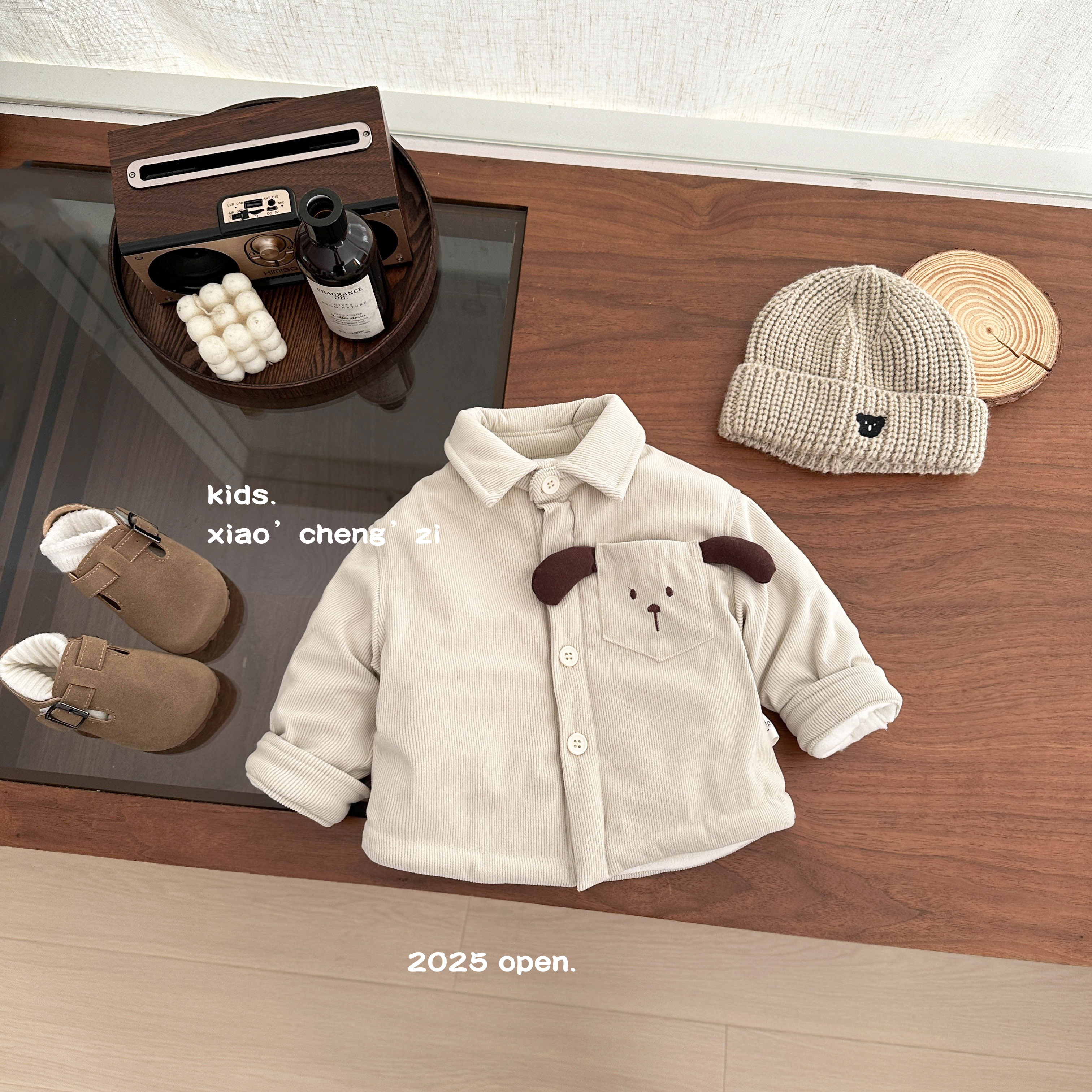 T25D187秋冬款小狗衬衫韩版加绒夹棉男女通用宝宝坑条纹长袖休闲