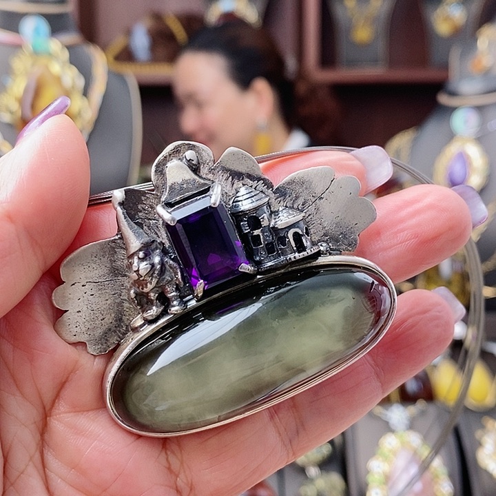 琥珀颈饰银S925镶嵌吊坠