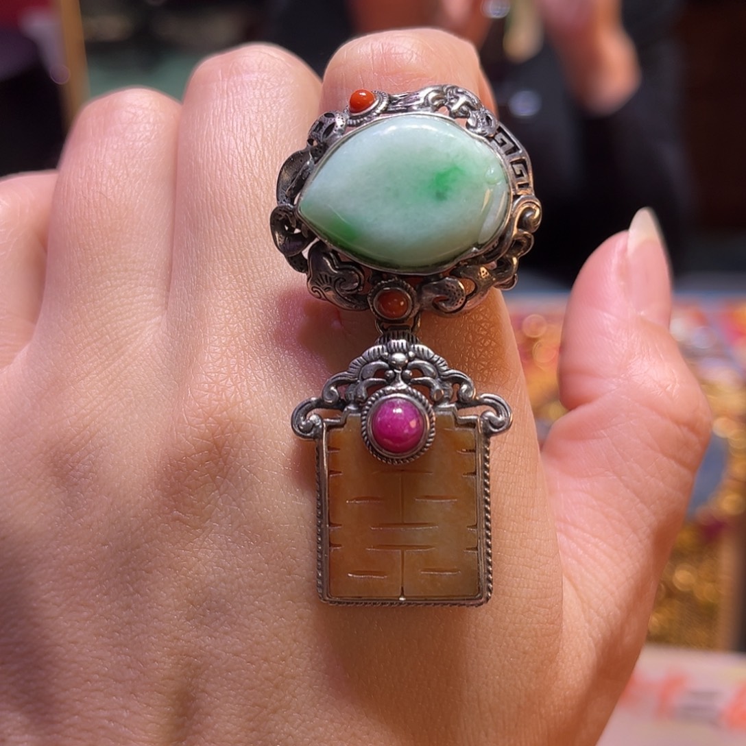 翡翠银S925镶嵌戒指双十二直降不议价