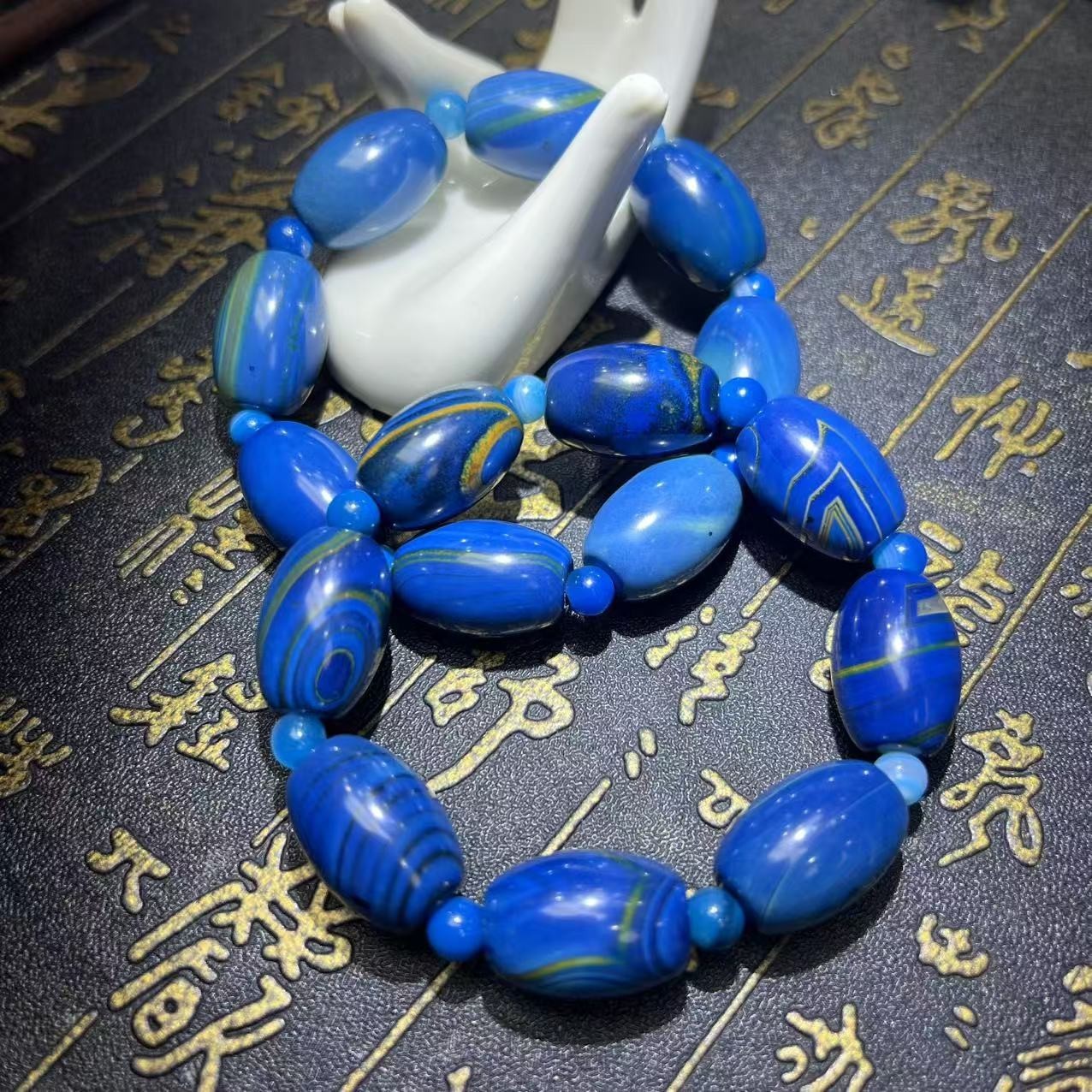 S7624（玉夫人）天古陨玛瑙玉蓝桶珠手串-多样性只发一件