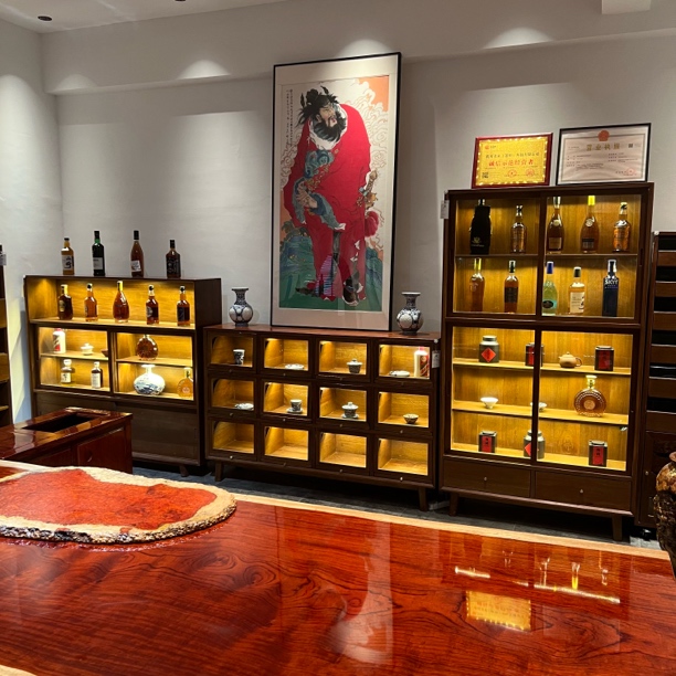 3.9米墙体组合柜实木茶室装饰收纳柜背景柜高低柜酒柜茶叶茶具柜