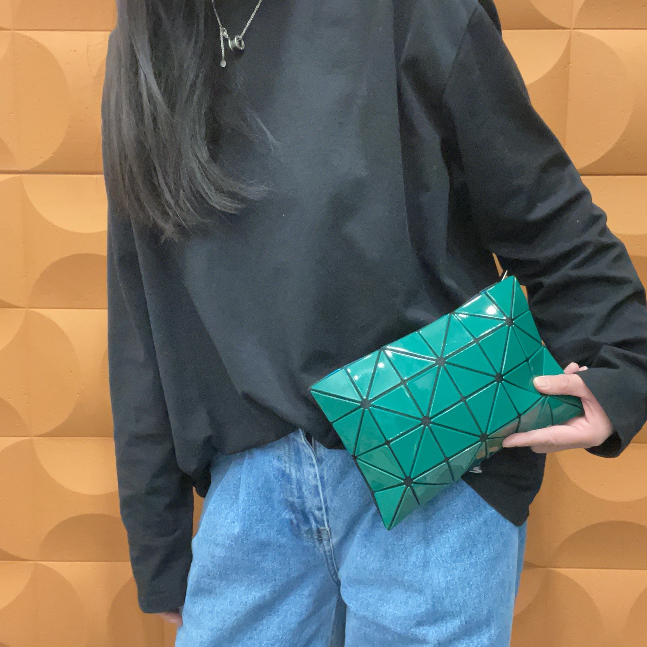 95新 Issey Miyake/三宅一生 【KK】 88 1115 蓝绿拼色菱格手拿包