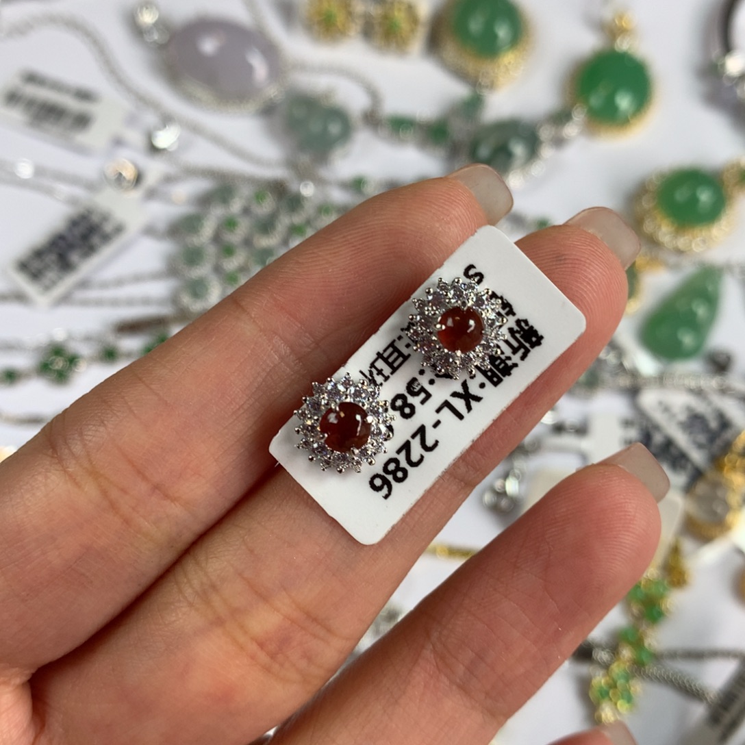 ঞ***⸙翡翠银S925镶嵌戒指耳钉