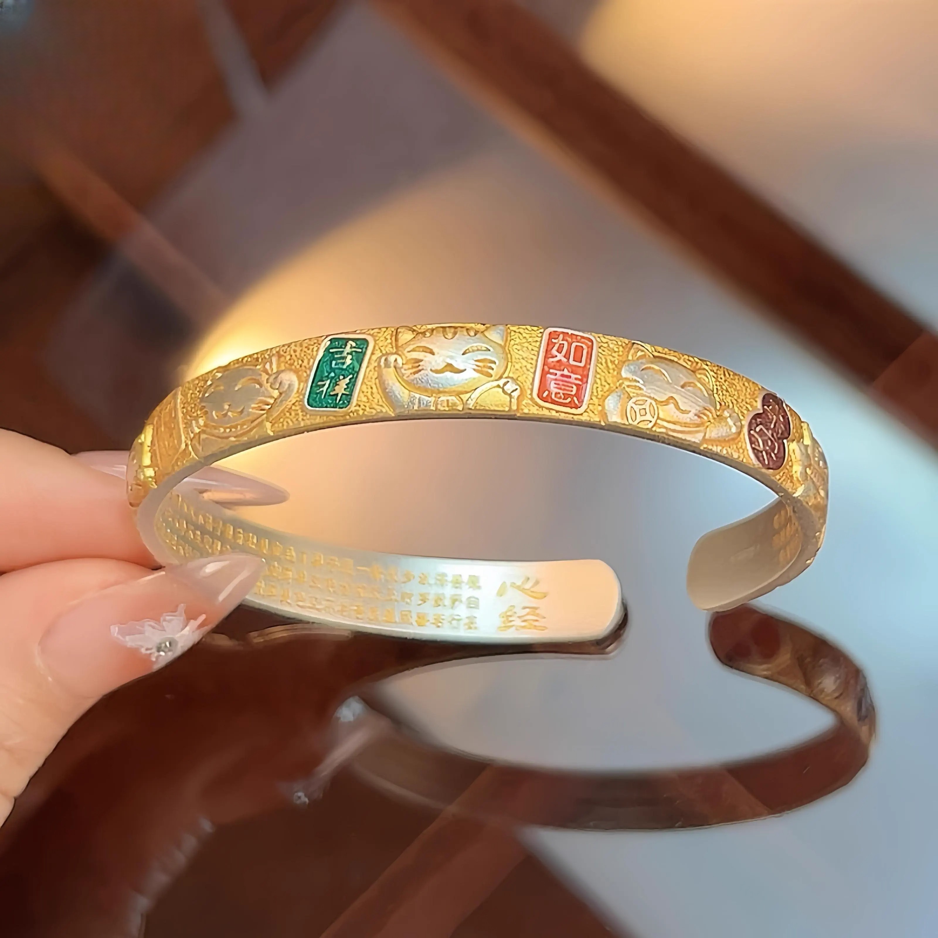 足银手镯 足银手镯「招财猫」足银招财猫纯银手镯女珐琅彩国风送礼