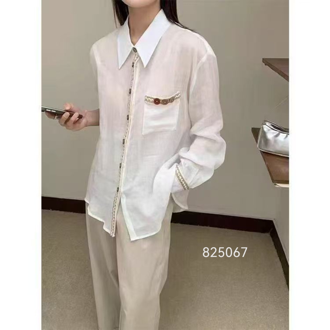 825067   SANFAN  新款胸前编织民族风翻领衬衣