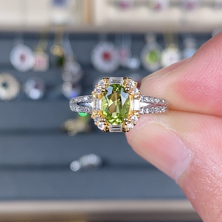 橄榄石戒指银S925镶嵌