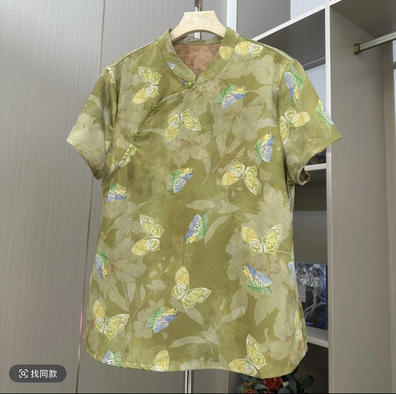 3606款【绿蝶】斜襟玉石盘扣衬衫