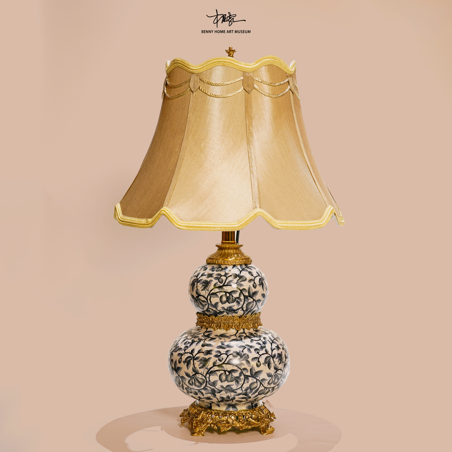 【本尼家】JM04瓷镶铜青花瓷葫芦台灯轻奢装饰卧室桌面创意床头摆件