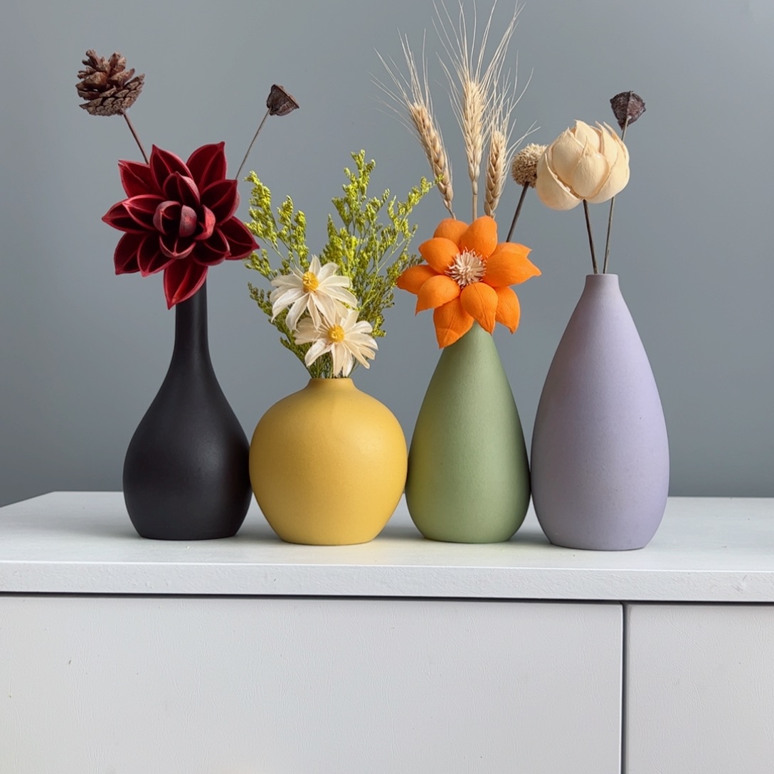 摆件陶瓷小花瓶摆件含花总高约20-30cm