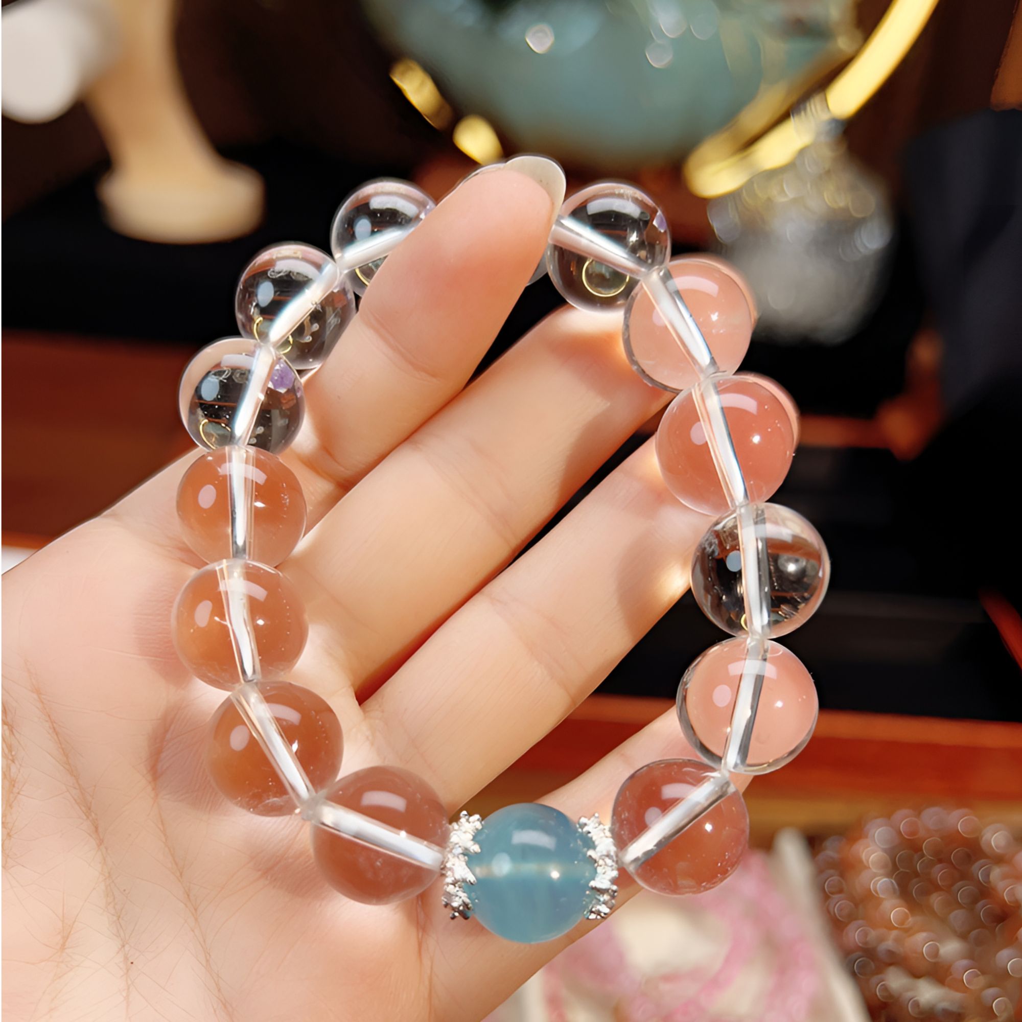 【琮睿】赵露思同款天然白水晶海蓝宝手链男女情侣款手串