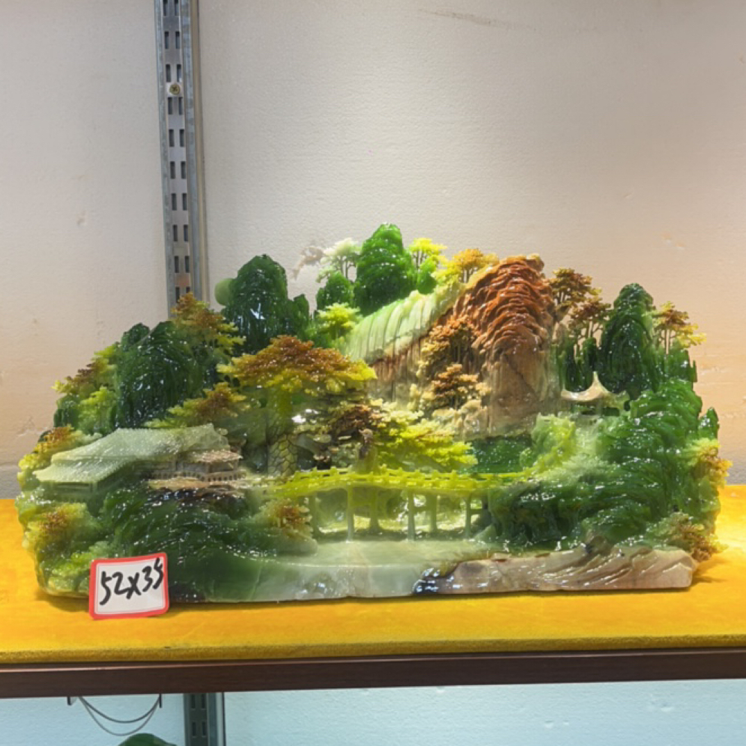 创意中式玉石雕刻山水花鸟家居书房电视柜玄关装饰品