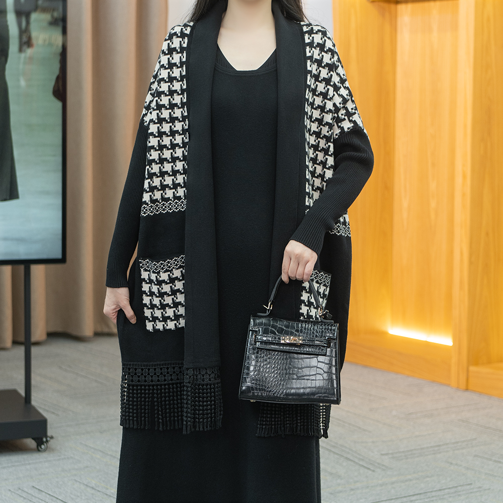2025新款洋气开衫中长款外套时尚长款外披百搭气质针织2409-156