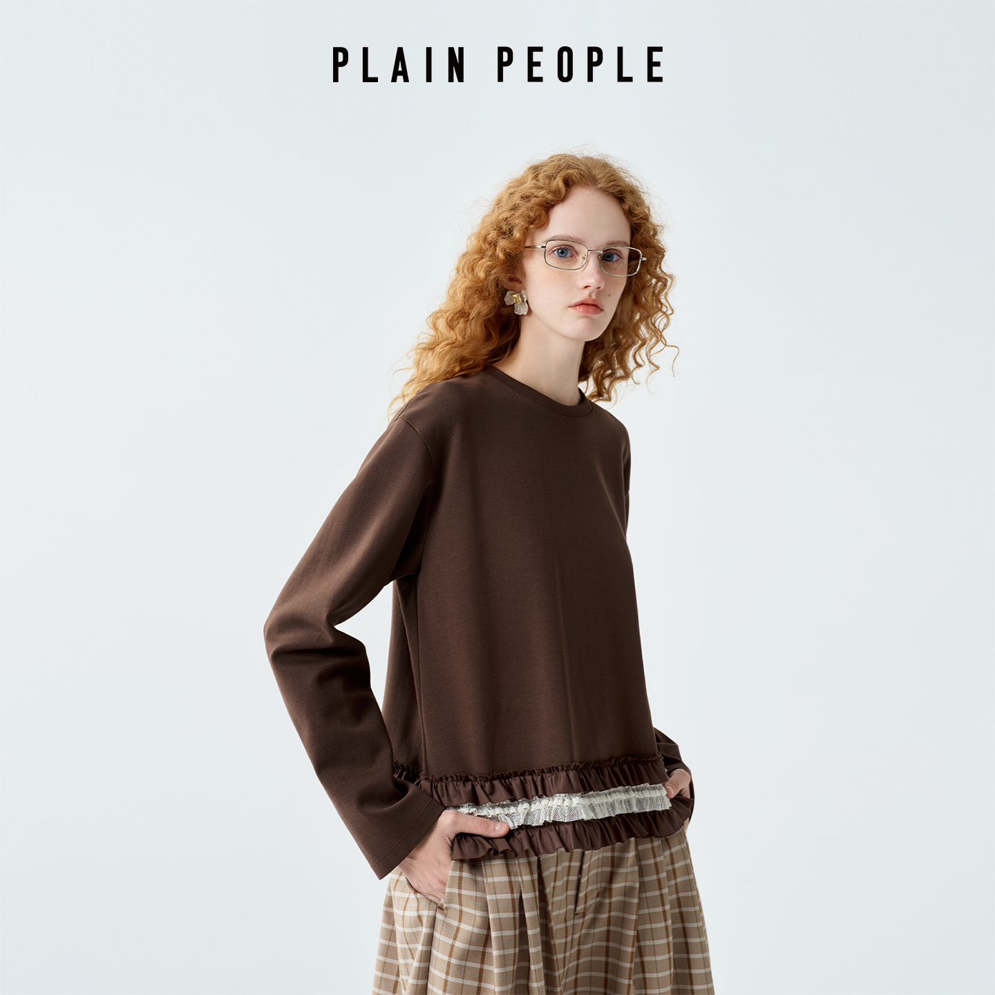 PLAIN PEOPLE复古学院MIU系层叠花边拼接圆领卫衣上衣女25秋新款