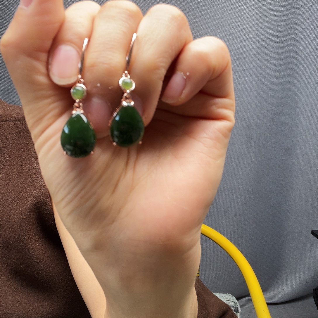 和田玉银S925镶嵌耳饰