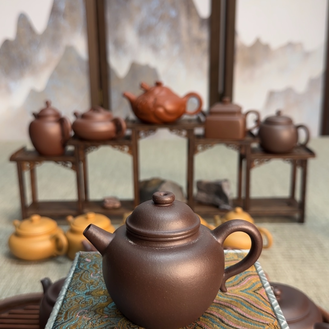 沉***金茶壶紫砂深井黑紫泥大彬圈纽