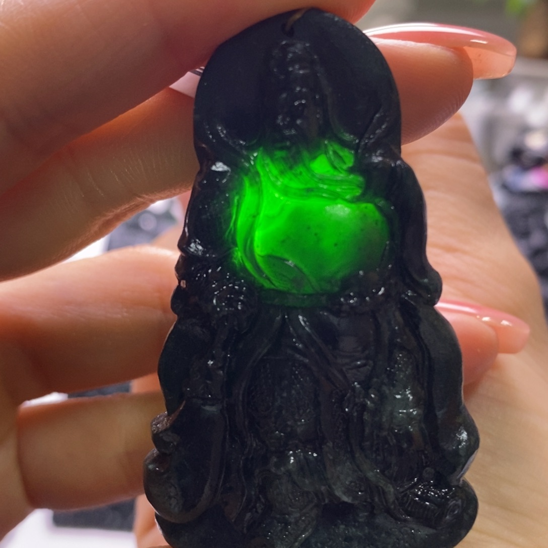 定制翡翠未镶嵌关公吊坠天然A货墨翠