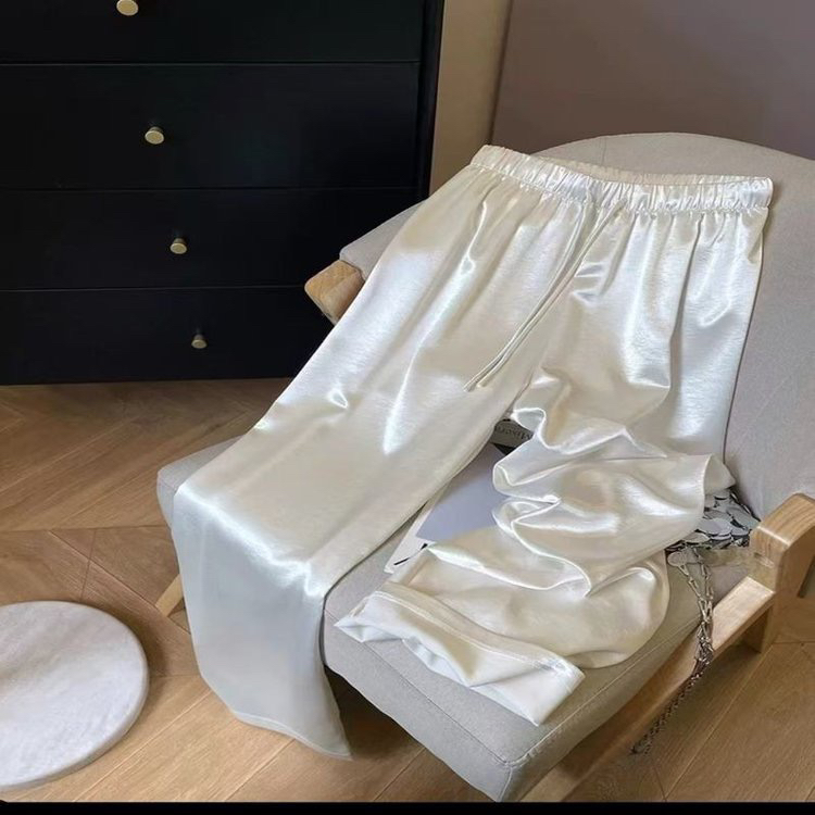 高级感醋酸缎面松紧高腰阔腿休闲直筒裤春夏适用