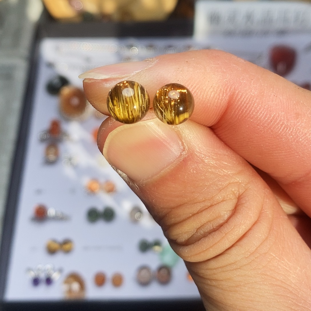 铜发晶单珠铜顺发耳钉约7.5mm