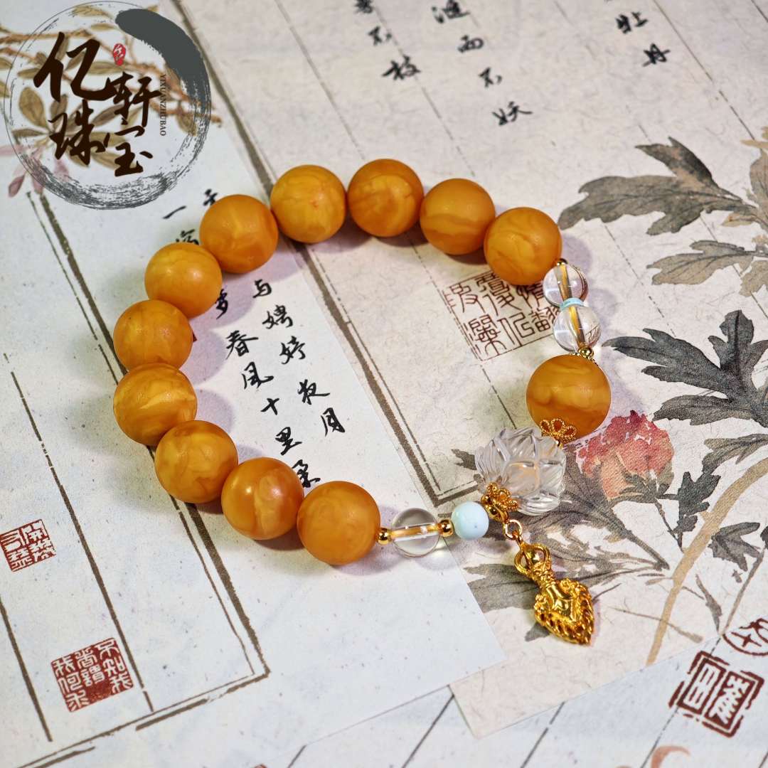 【亿轩珠宝】ZX178808石膏橘皮花蜡单圈手串diy水晶绿松12-7-5mm+