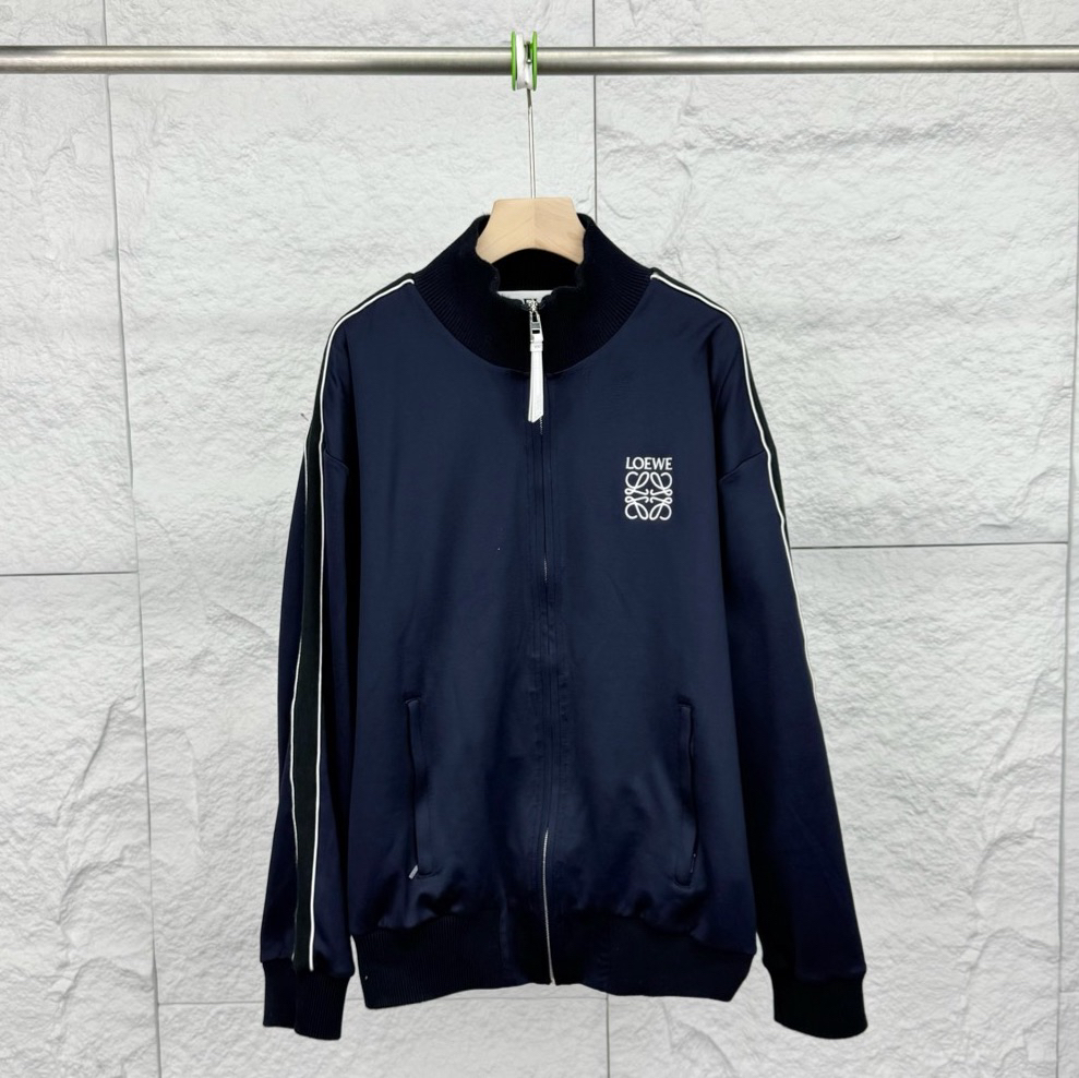 99新 LOEWE/罗意威 XL码/蓝色平纹针织长袖运动服外套/18380389