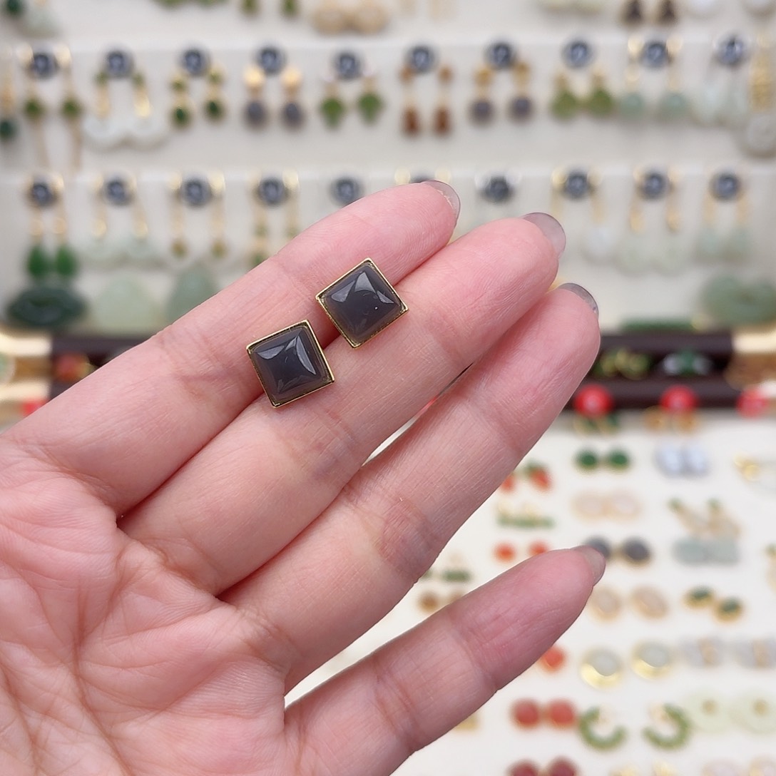 银S925镶嵌和田玉耳饰