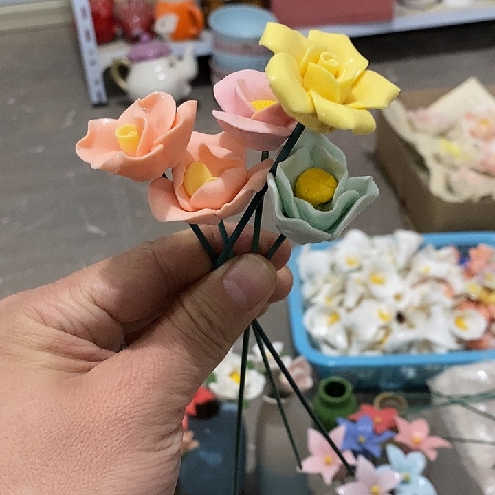 瓷片纯手工陶瓷花摆件
