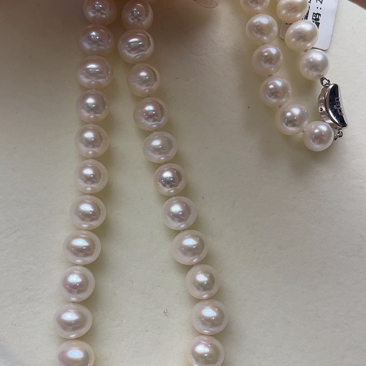 淡水珍珠银S925镶嵌颈饰卡9-10极光炫彩高品