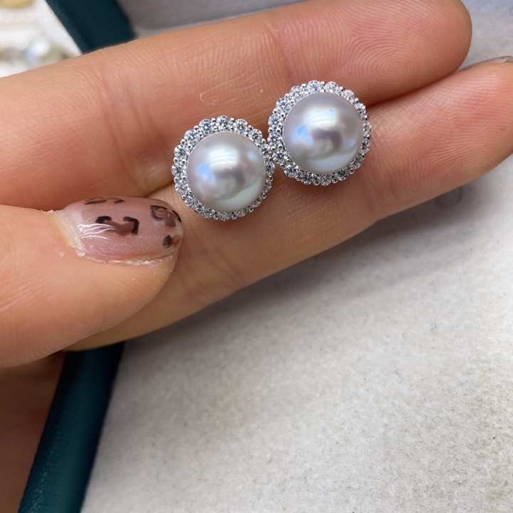 海水珍珠耳饰银S925镶嵌