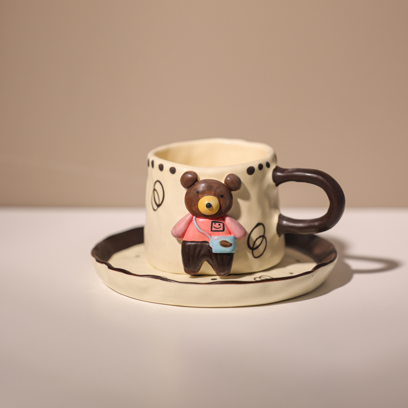 702小熊彩绘插画手绘风马克杯陶瓷杯