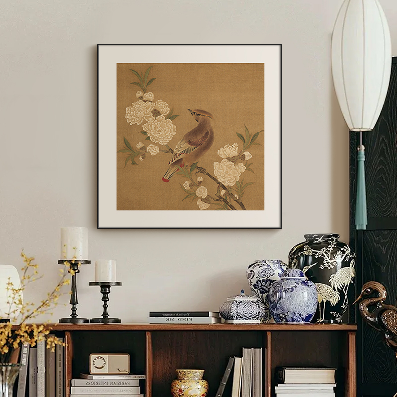【桃花山鸟】新中式花鸟字画挂画客厅玄关装饰画茶室书房复古壁画