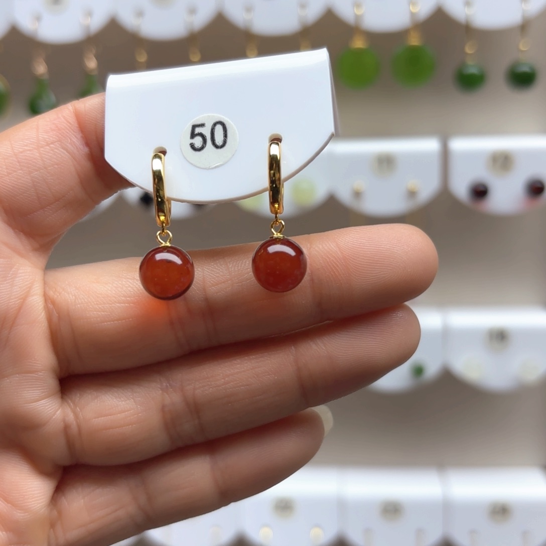 血珀耳饰银S925镶嵌血珀