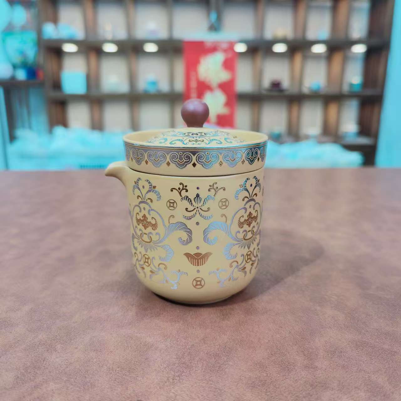 黄金段泥紫砂金银错陶瓷旅行茶具 1202