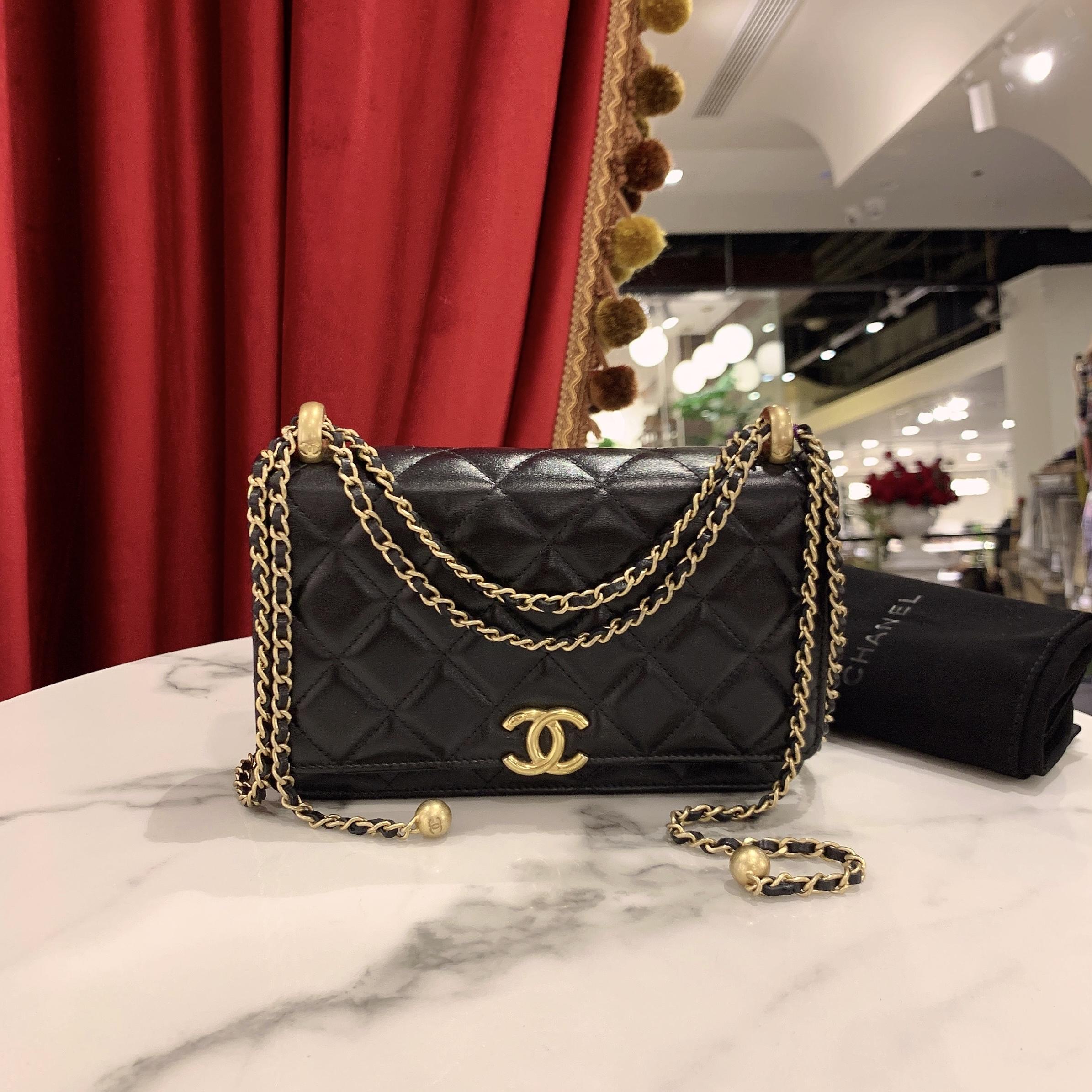 95新 Chanel/香奈儿 GGS21a双金珠woc黑金牛皮芯片款86900735