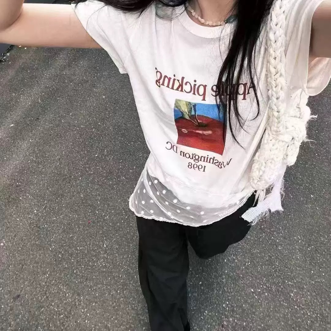 现~韩国东大门代project view女25夏季洋气苹果字母印花短袖T恤