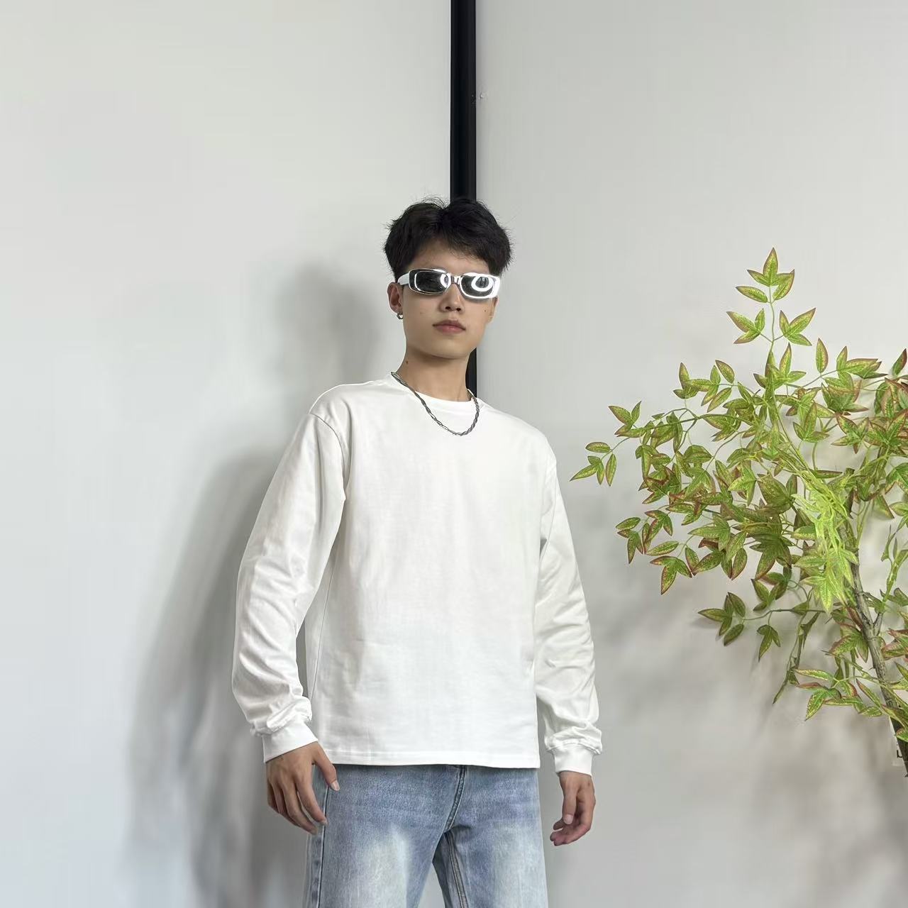 SAF【小个子长袖T恤】秋冬简约短款纯色小领口boxy版型打底长袖T恤