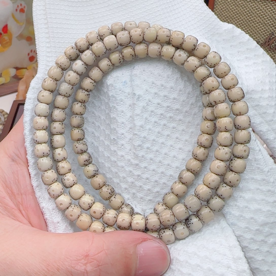 手串星月菩提骨瓷白通体留白月朗星稀108-7*6