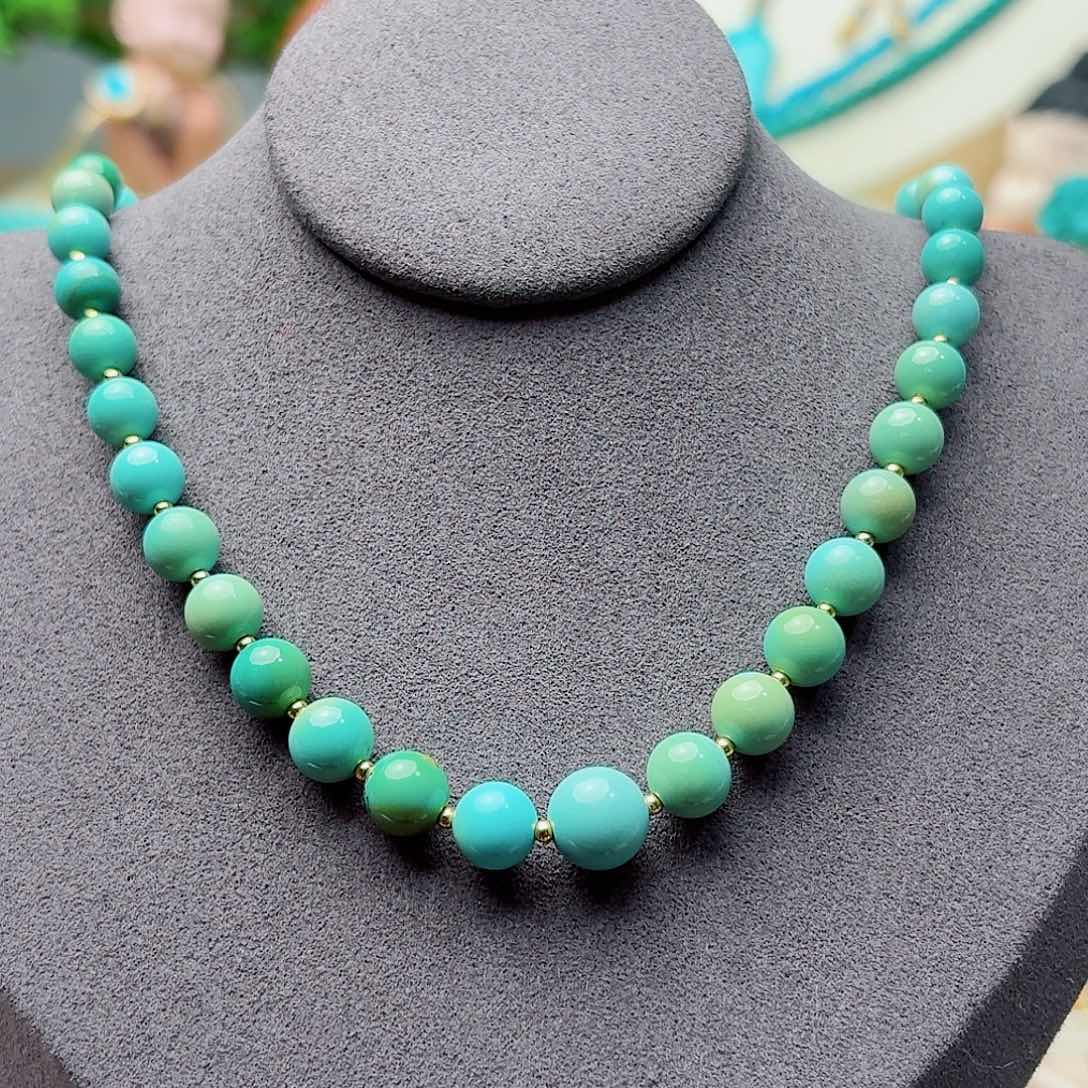 绿松石未镶嵌珠宝奇石翠绿圆珠锁骨