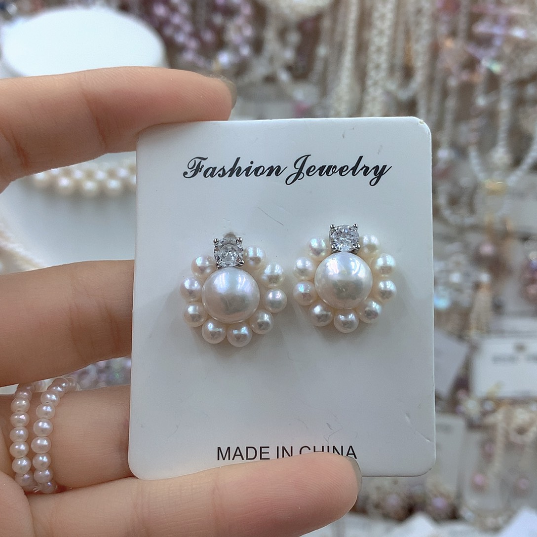 银S925镶嵌耳饰淡水珍珠