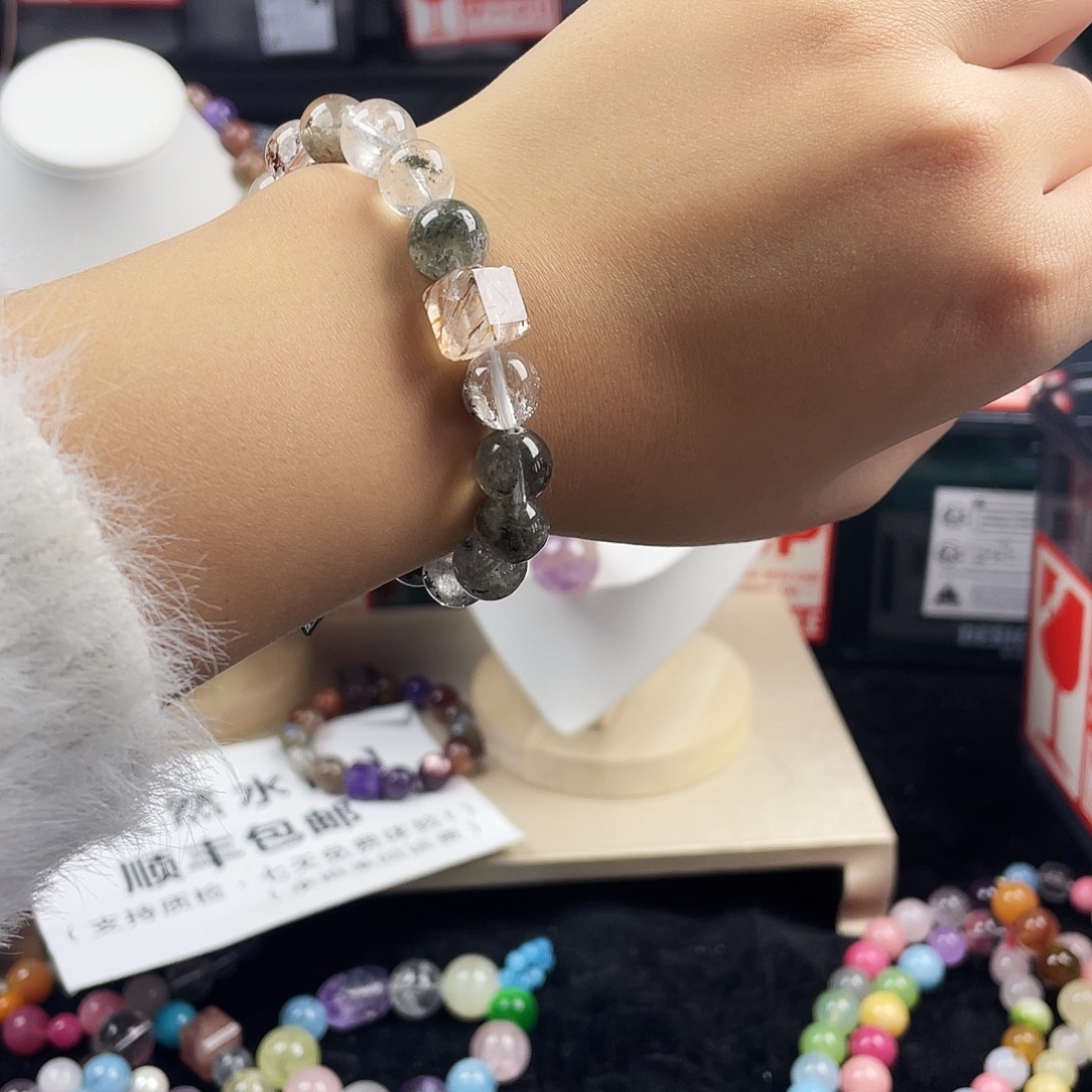 手链银S925镶嵌烟晶