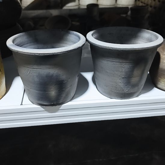 黑陶五号花盆口径15高度12到手两个底部有孔