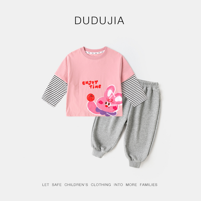 【嘟嘟家】儿童女宝冬季女宝卡通时尚打底T恤套装D5ATZ227春季