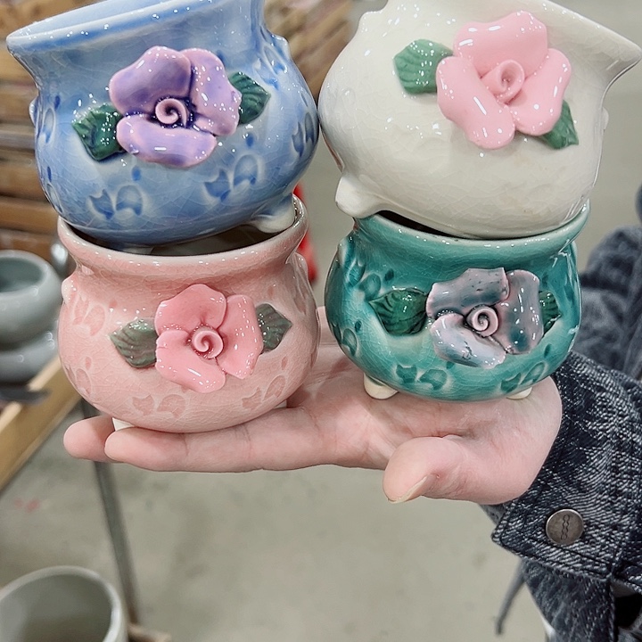 有孔.凑满10元发货多肉陶瓷花盆！