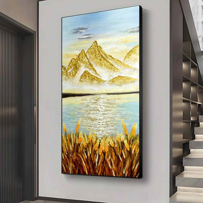 油画现代轻奢入户玄关日照金山山水风景装饰画客厅走廊对门80160