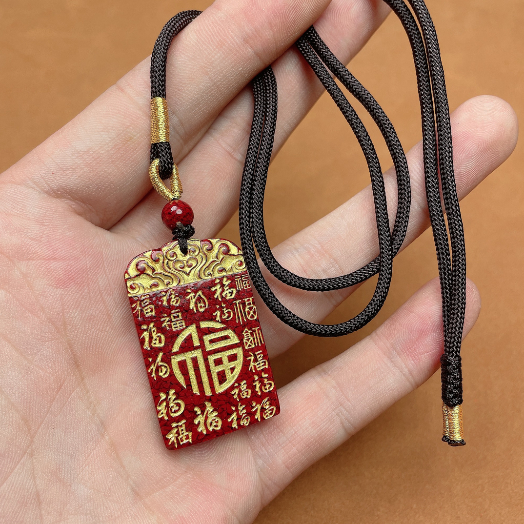 含辰砂工艺品晶124-晶体砂百福牌精品吊坠-