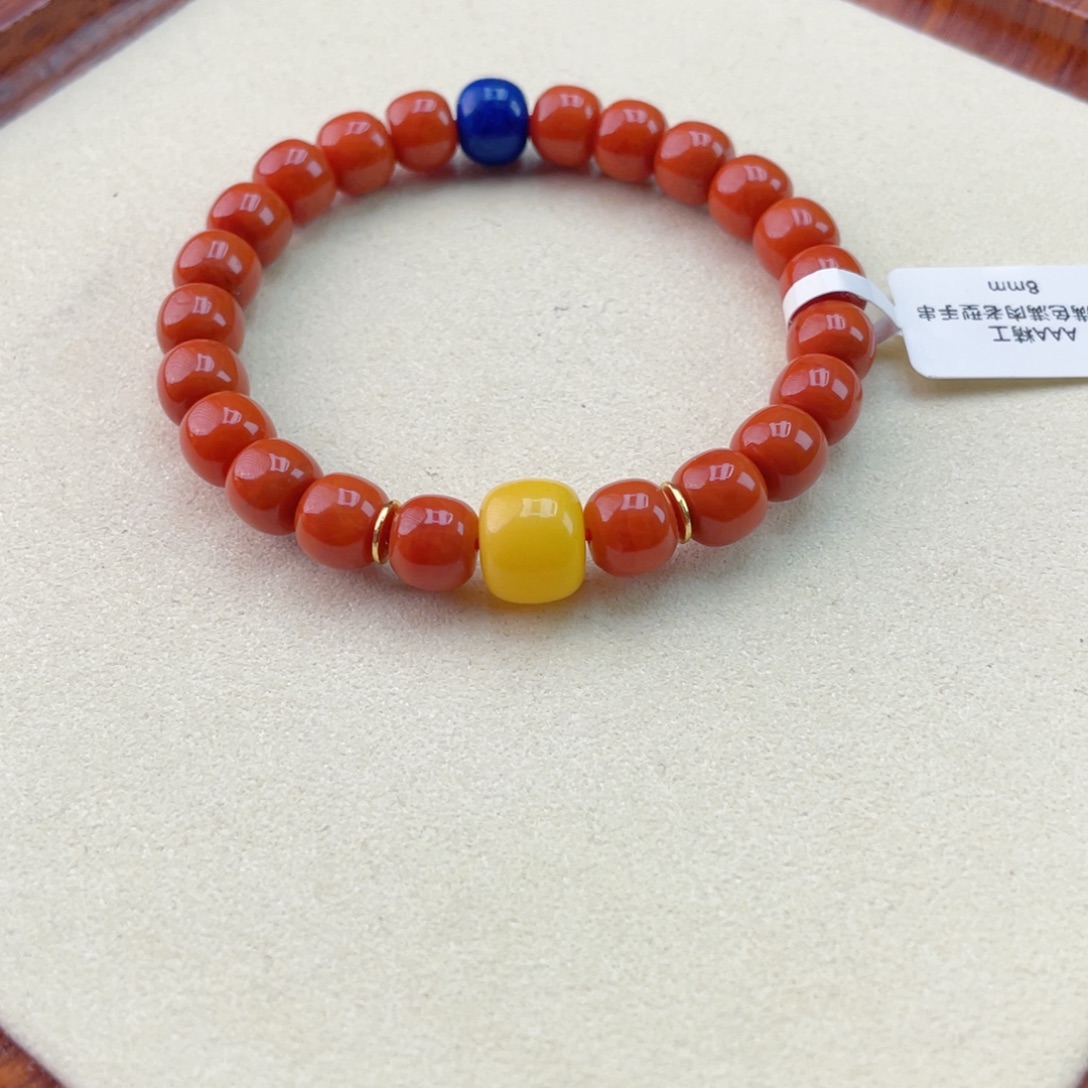 南红玛瑙银S925镶嵌手链南红手串21.8克