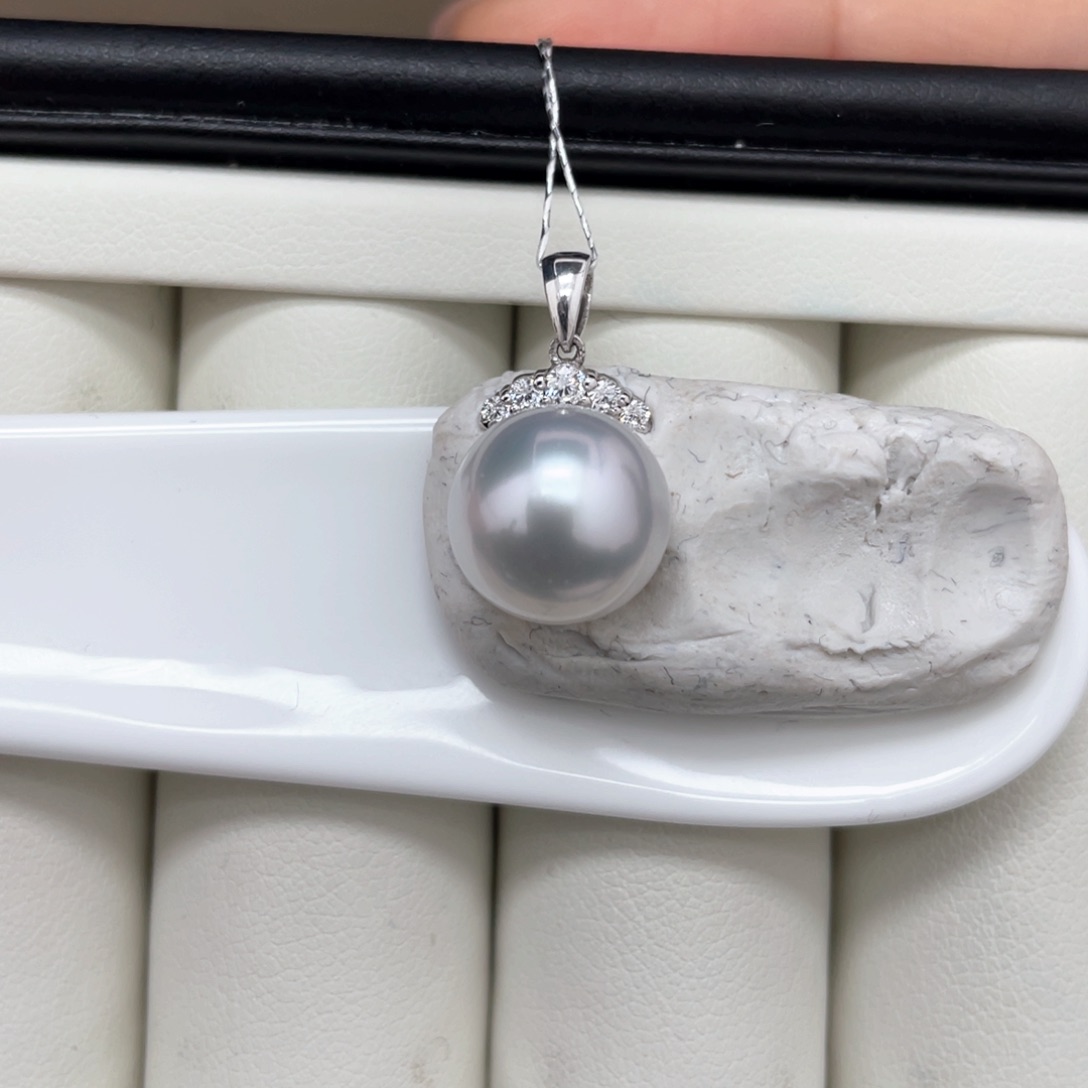 定制海水珍珠吊坠(不含链)18K金镶嵌11-12澳白吊坠