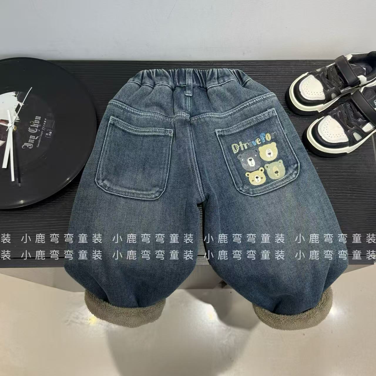 D888男童冬季新款加绒加厚糕糕绒牛仔裤
