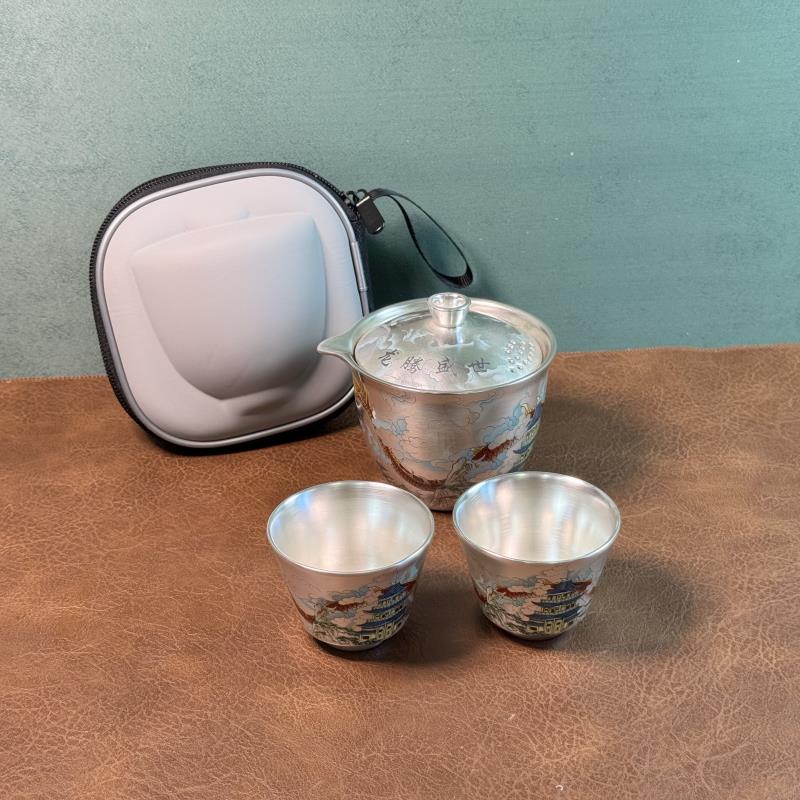 龙腾盛世手抓盖碗 一壶两杯 旅行茶具+包包 5505-0001