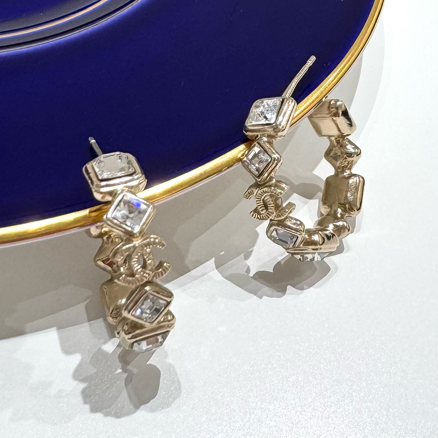 95新 Chanel/香奈儿 20b金色大颗莱茵石耳环18568605